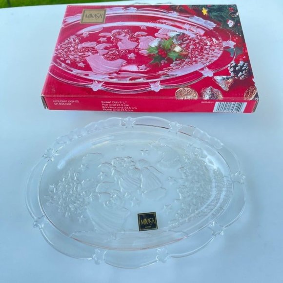 Mikasa Vintage Small Oval Crystal Candy Dish With Angels Design 9.2x7.0in - Picture 6 of 10